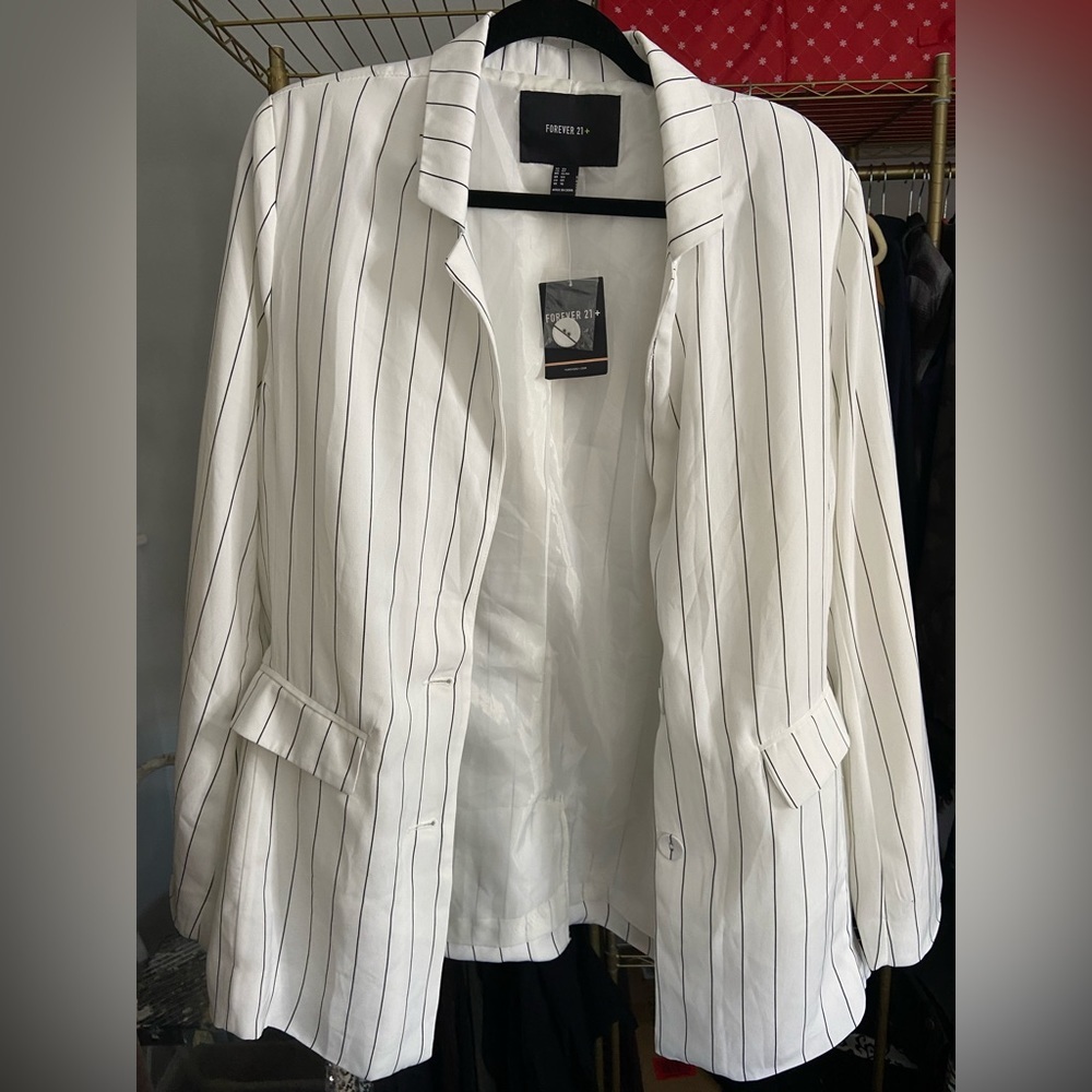Women's Black & White Striped Blazer Jacket